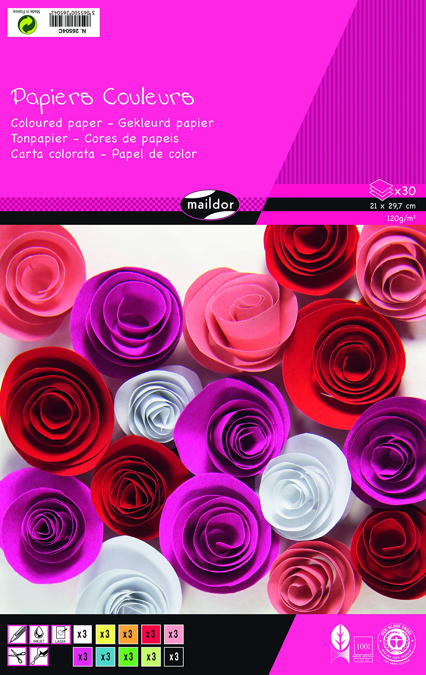 Clairefontaine 26504C Pad of 30 Sheets of Coloured Paper Format A4 (21x29,7cm) Paper 120g/m² Crafts Drawings Creative Leisure Children Adults 10 Ast Colours — image 1