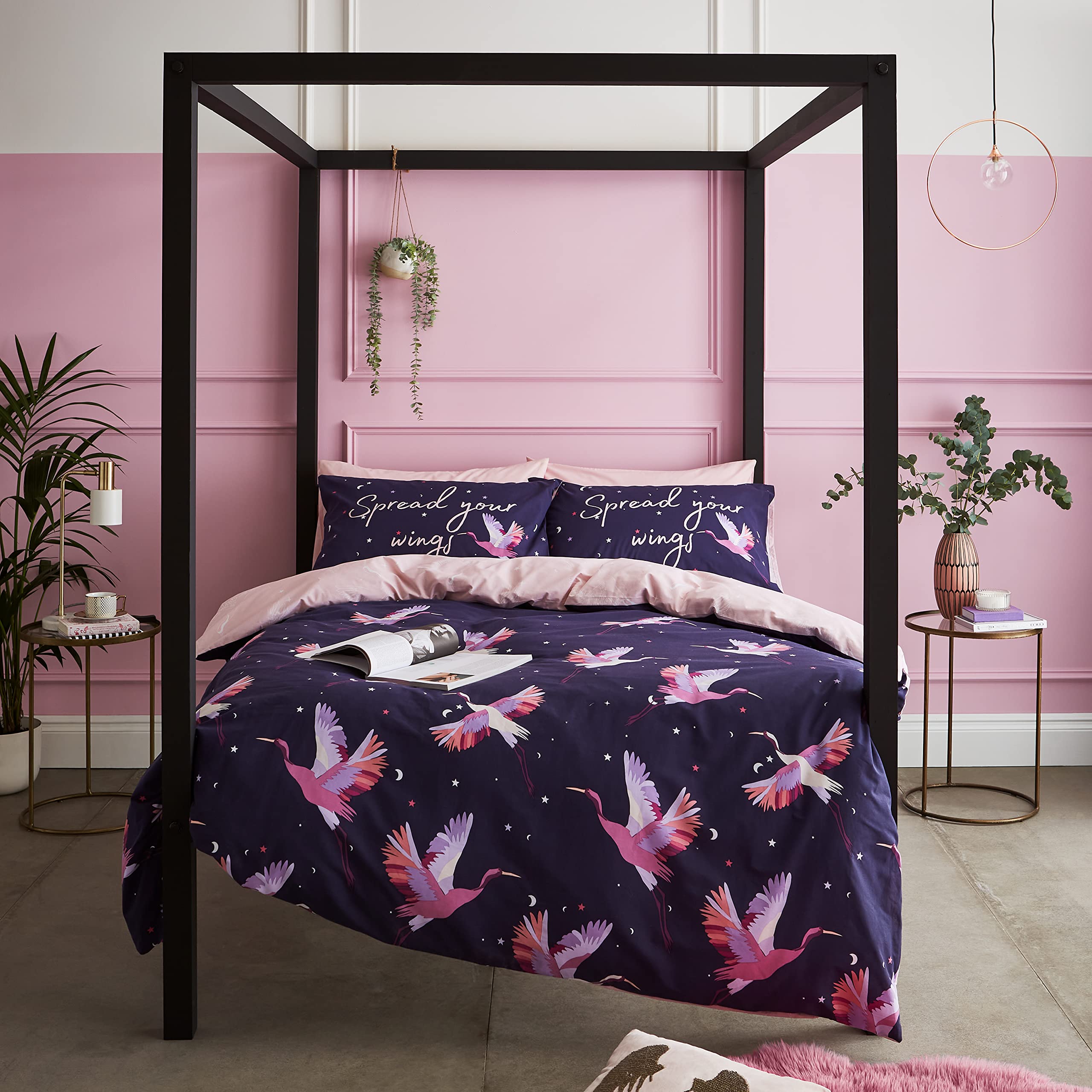 Sassy B Bedding Cosmic Cranes Double Duvet Cover Set with Pillowcases Navy