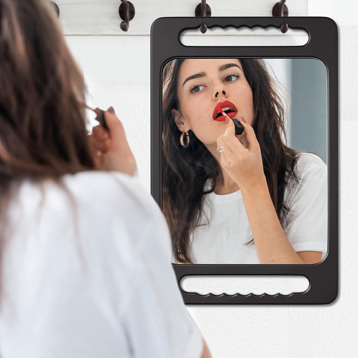 TASALON Unbreakable Hand Mirror with Double Handle - Large Handheld Barber Mirror for Hair and beauty Salon - Durable Hand Held Mirrors for barbershop - Lightweight Haircut Mirror with Double Handgrip: Furniture & Decor