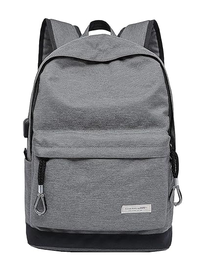 MOCA Unisex Oxford Polyester Fabric Backpack with USB Charging Port (Gray)