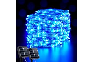JMEXSUSS 2 Pack 200 LED Blue Solar Lights Outdoor Waterproof with 8 Modes, 66ft Copper Wire Blue Solar Fairy Lights for Yard Patio Garden Tree Party Wedding Christmas Decoration