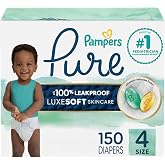 Pampers Pure Baby Diapers, Size 4 (22-37 lbs), 150