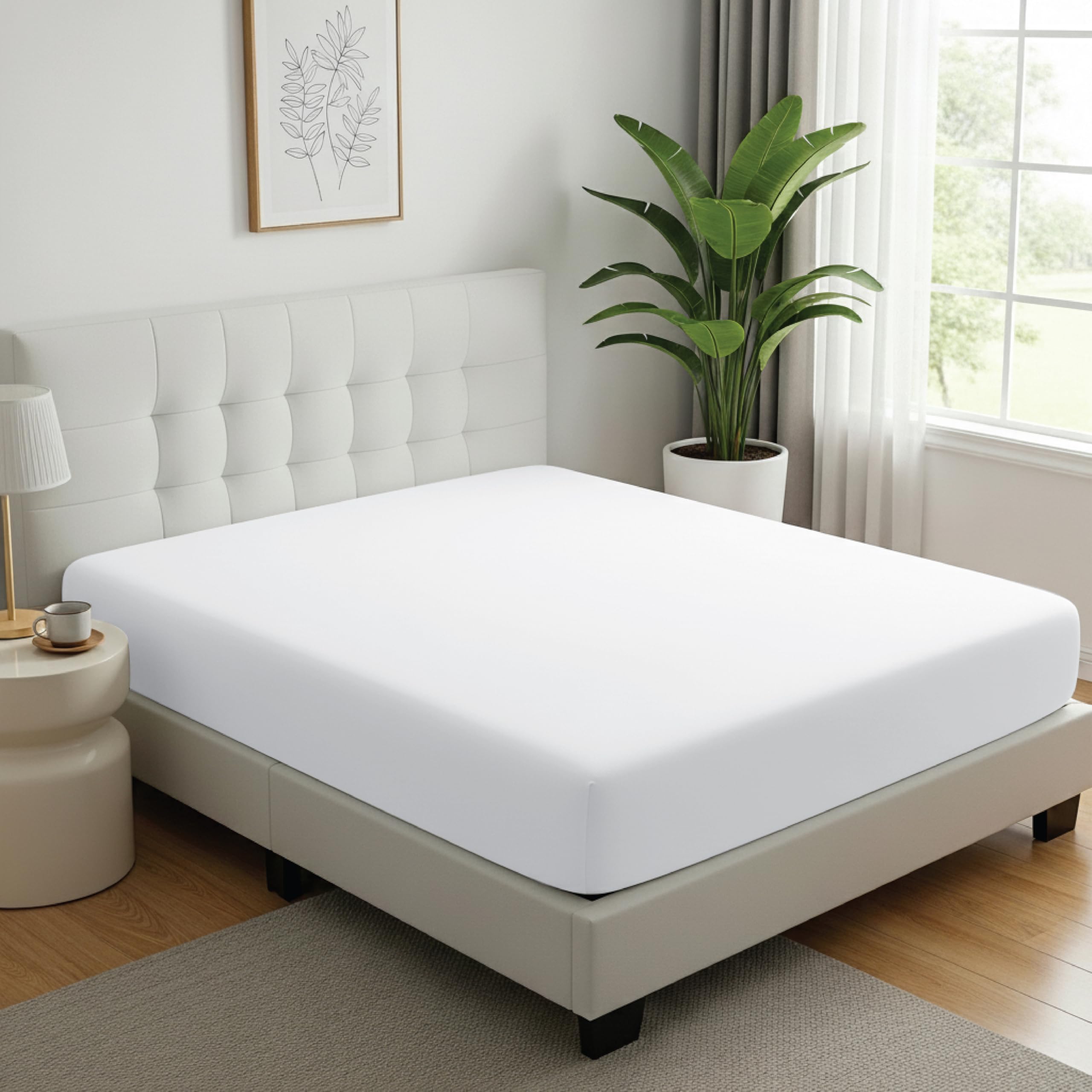 Ev Dekor Extra Deep Fitted Sheet Super King, White - Deep Pocket Bedsheet 16inch (40 cm) Soft Brushed Microfiber Fabric - Shrinkage and Fade Resistant - Bottom Sheet - Double Bed Fitted Sheets