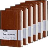 ZCZN 6 Pack Lined Journal Notebooks for Work, 5.5x8.3 in, 192 Pages, Hardcover Leather A5 Journals for Writing, Diary &amp; Travel, Ruled Journaling Notebooks for School, Office, Home (Brown*6)