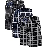 Jveyvth Men's Plaid Pajama Shorts Relaxed Fit Lounge Pants WIth Drawstring and Button Open Fly 3 Pack-E L