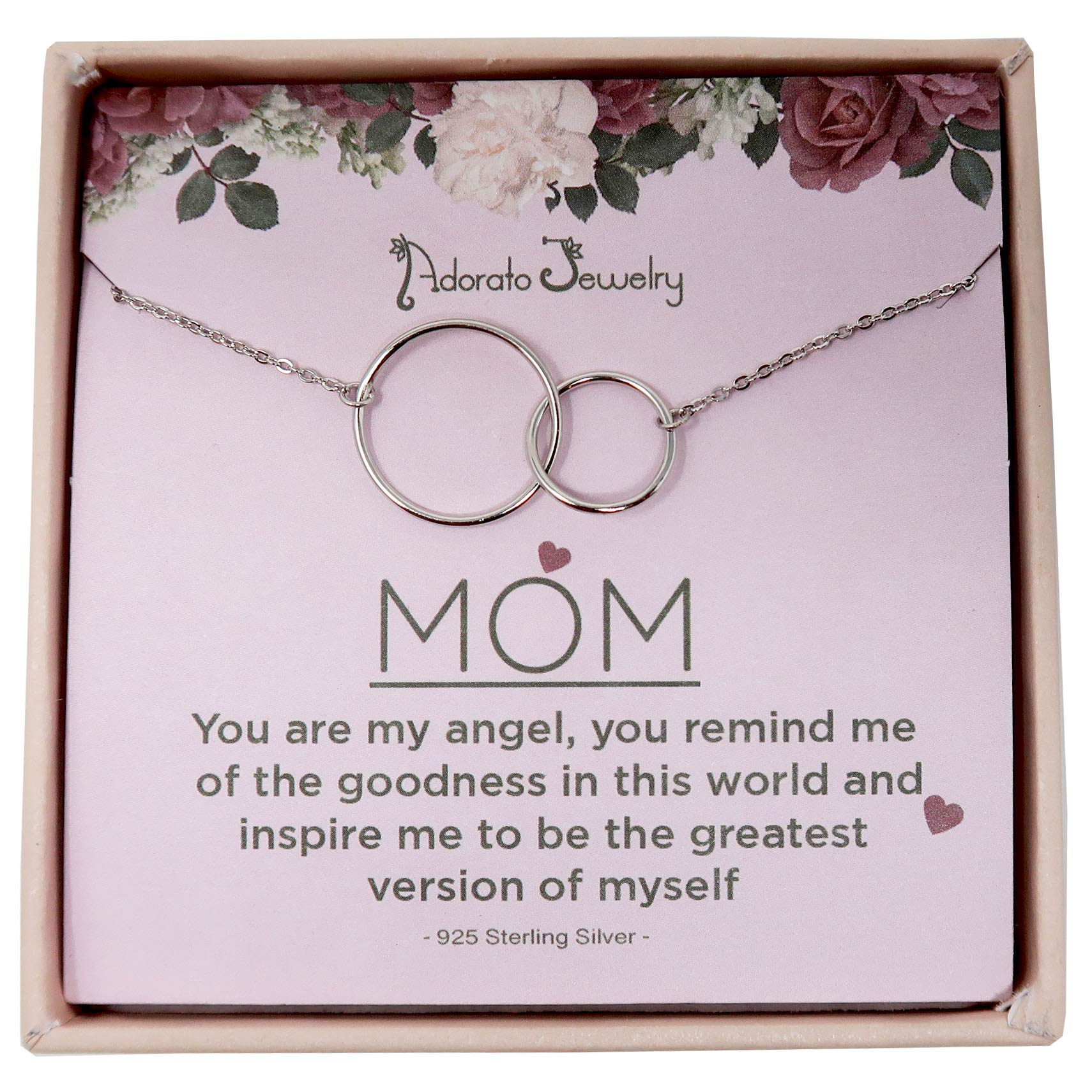 Mother Daughter Necklace Gift for her women charm thin necklace - Sterling Silver Two Interlocking Infinity Double Circles, Mothers Day Jewelry Birthday Gift