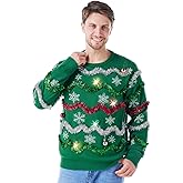 Giggling Getup Ugly Christmas Sweater with Light, LED Ugly Christmas Sweater for Women Men Kids 2025 Ball Wreath（Green）