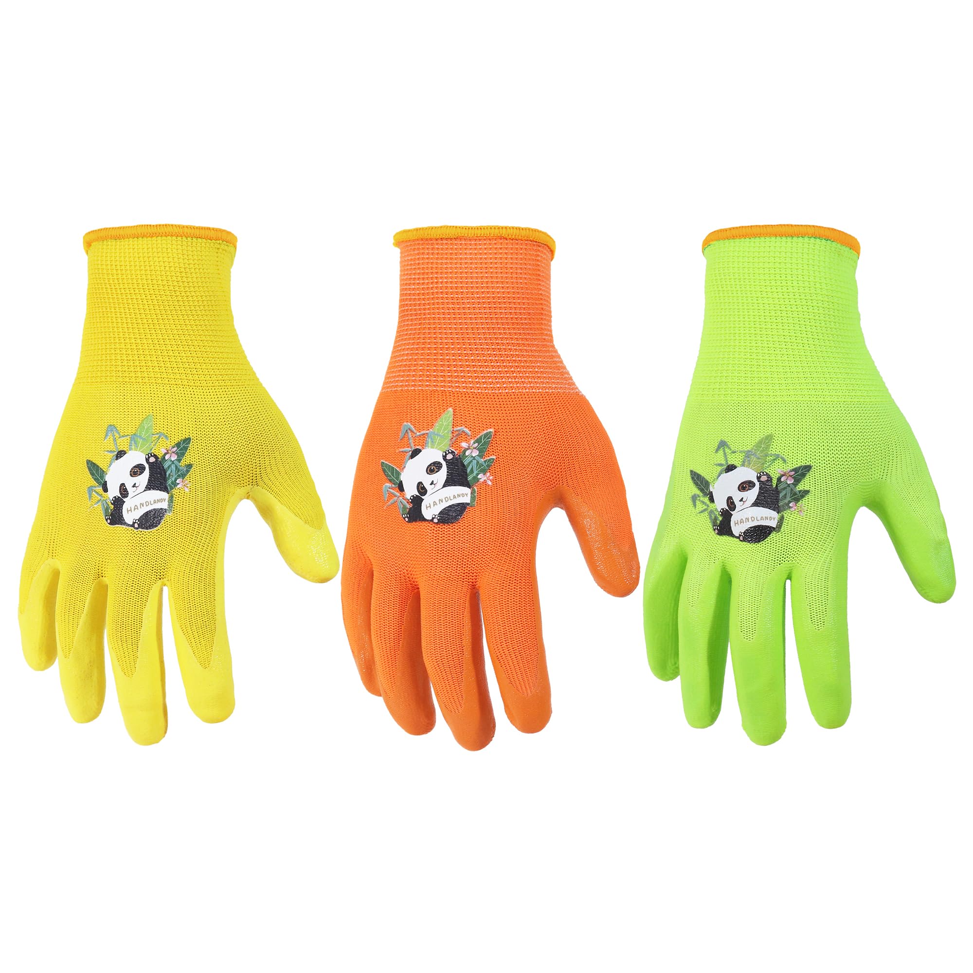 HANDLANDY 3 Pairs Kids Gardening Gloves for Age 2-13, Toddler Children Garden Yard Work Outdoor Playing Gloves, Rubber Coating, for Girls Boys Youth (Size L)