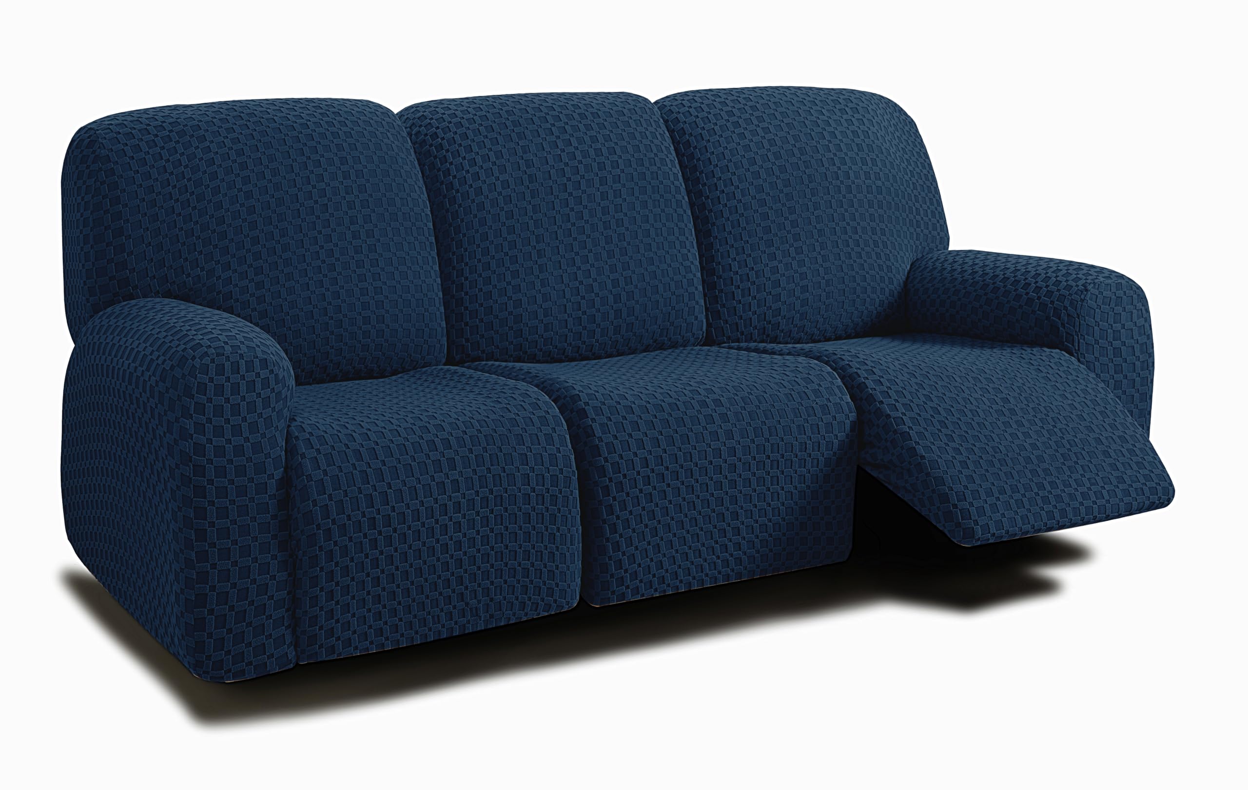 Photo 1 of ULTICOR 8-Pieces Recliner Sofa Covers, Jacquared Stretch Couch Covers for 3 Cushion Reclining Sofa Slipcovers Thick Soft Washable (Style 2) (Navy, 3 Seater Recliner Cover)