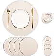 Set of 4 Faux Leather Round Placemats and Coasters, Coffee Mats Kitchen Table Mats, Waterproof, Easy to Clean for Kitchen Dining Round Table