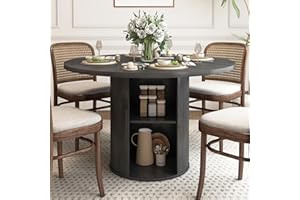 weselon 47 inch Round Dining Table for 4, Kitchen Table Dinner Table with 2-Layer Storage Shelf and Wood Slide Door for Home Dining Room Living Room (Black)