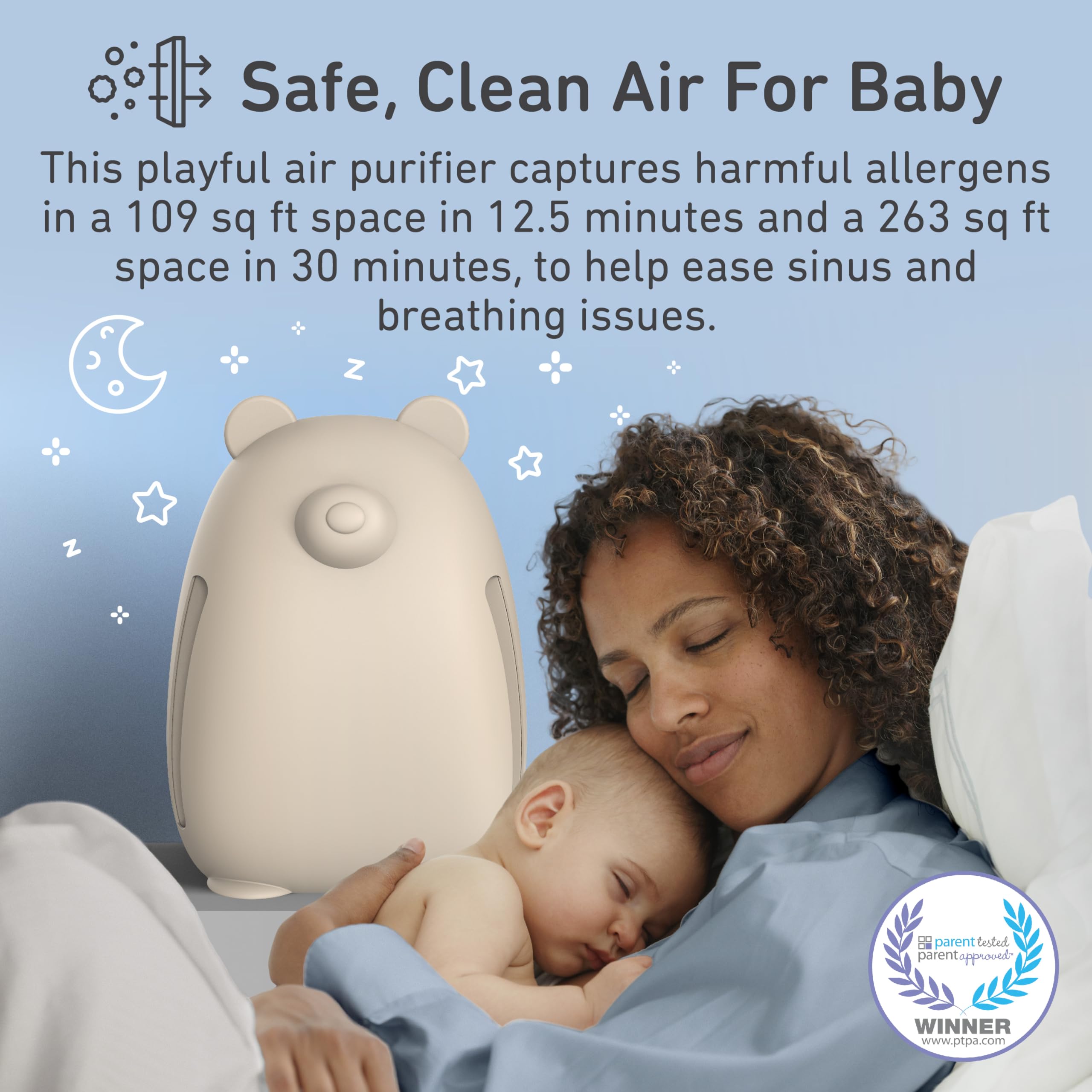 Pure Enrichment PureBaby Kids Bear Air True HEPA Air Purifier - Energy Star Rated, 4 Stage Filtration, UV-C Light, Night Light for Medium-Large Rooms - Baby Nurseries, Kid Bedrooms (Sweet Oat)