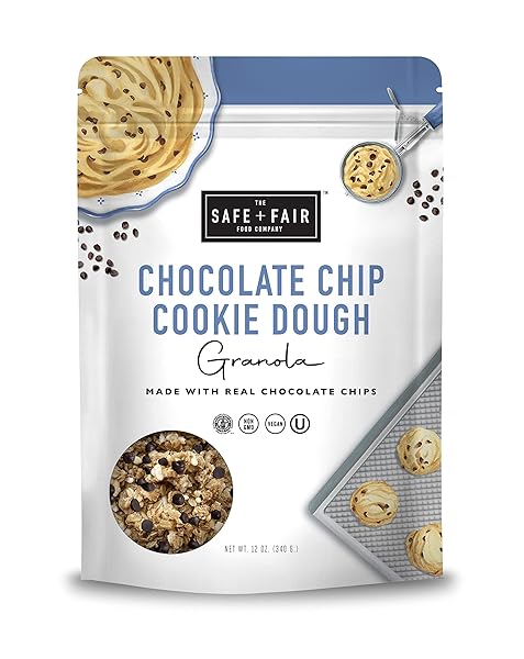 SAFE + FAIR CHOCOLATE CHIP COOKIE DOUGH GRANOLA – GLUTEN-FREE, DAIRY-FREE & VEGAN SNACK – ALLERGEN-FREE, NON-GMO, AND NO ARTIFICIAL INGREDIENTS – 12OZ PACK