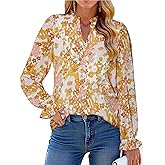 Simplee Womens Boho Long Sleeve Tops 2025 V Neck Floral Blouses Dressy Casual Fall Chiffon Loose Work Pullover Cute T Shirts