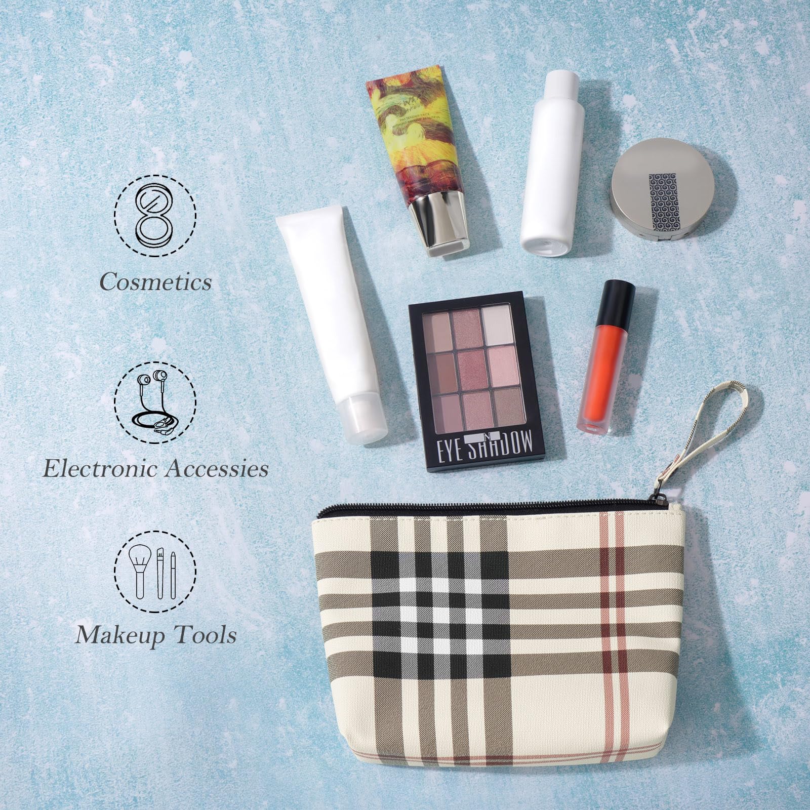 MAANGE Small Makeup Bag for Purse Cosmetic Bags for Women Pu Leather Makeup Pouch Travel Makeup Bag with Handle Make Up Bag for Travelling(Khaki)