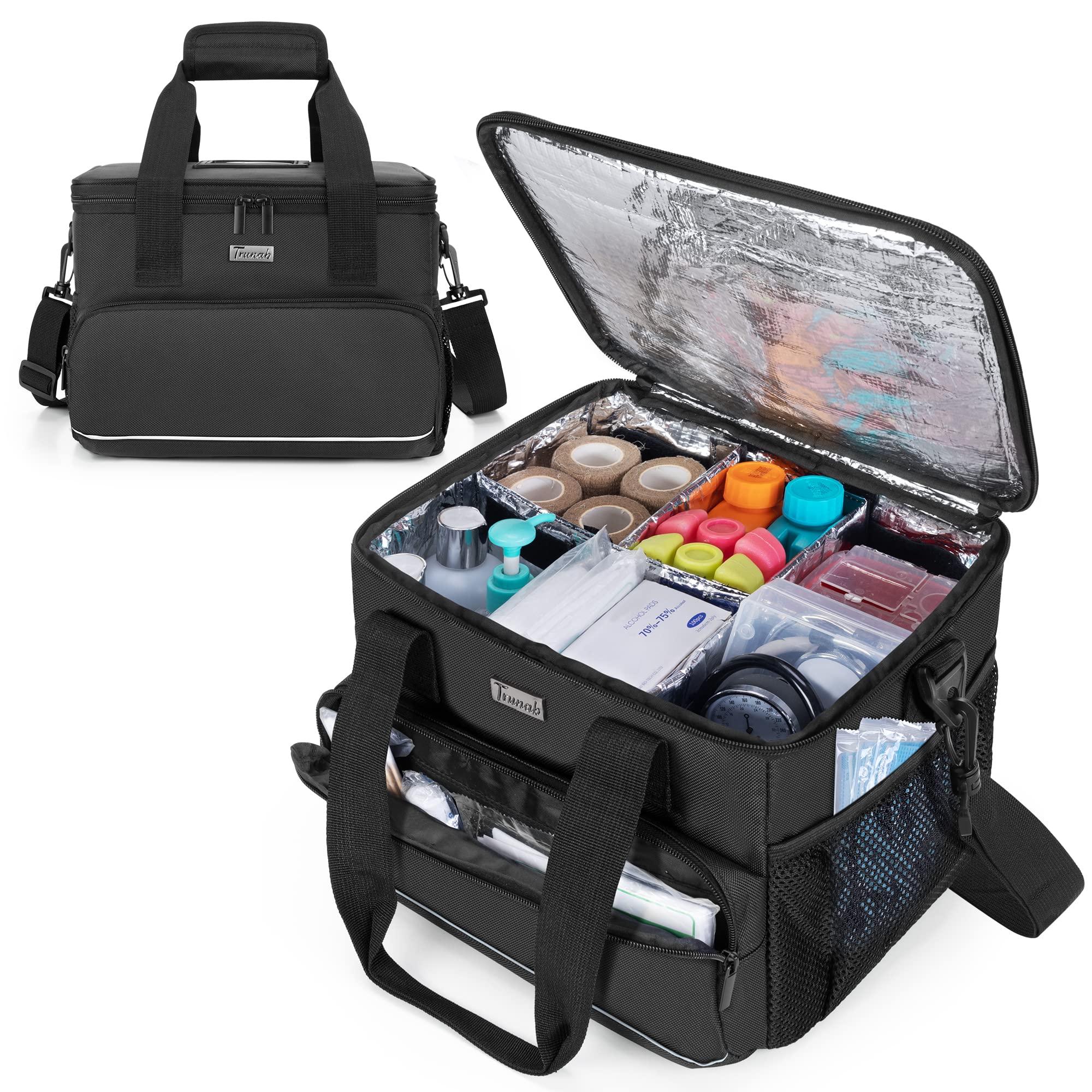 Trunab Insulated Medical Bag with Adjustable Dividers, Medicine Supplies Water-Resistant Bag for Home, Travel, Camping, Empty Bag - Patented Design