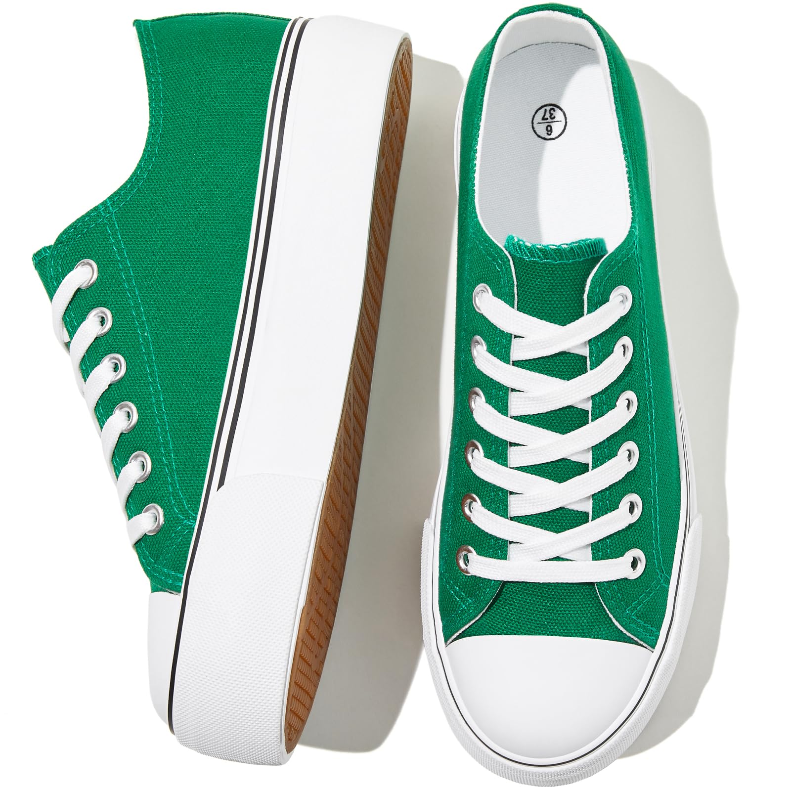 Photo 1 of SERNIAL Womens White Platform Sneakers Low Top Platform Shoes Black Canvas Shoes for Women(Green,US11)