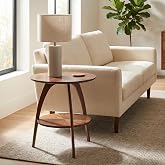 Martin Svensson Home LAX Mid Century Round Wood End Table, Walnut Brown | Retro Modern, Solid Grain Side Table with Lower Shelf, Small Accent Table for Living Room or Nightstand