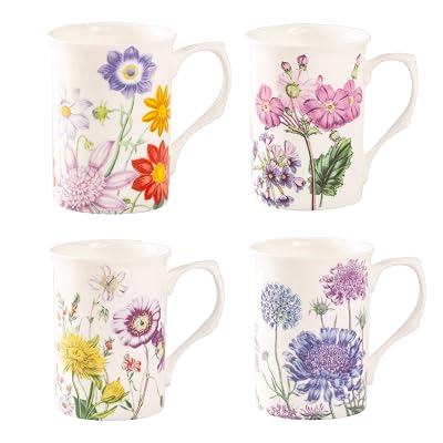 Grace Teaware Bone China Coffee Tea Mugs 9-Ounce, Set of 4 (Country Lane)