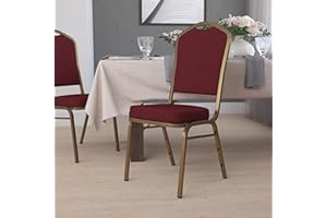 BizChair Crown Back Stacking Banquet Chair in Burgundy Fabric - Gold Frame
