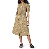 Amazon Essentials Women's Fit and Flare Half-Sleeve Waisted Midi A-Line Dress with Pockets