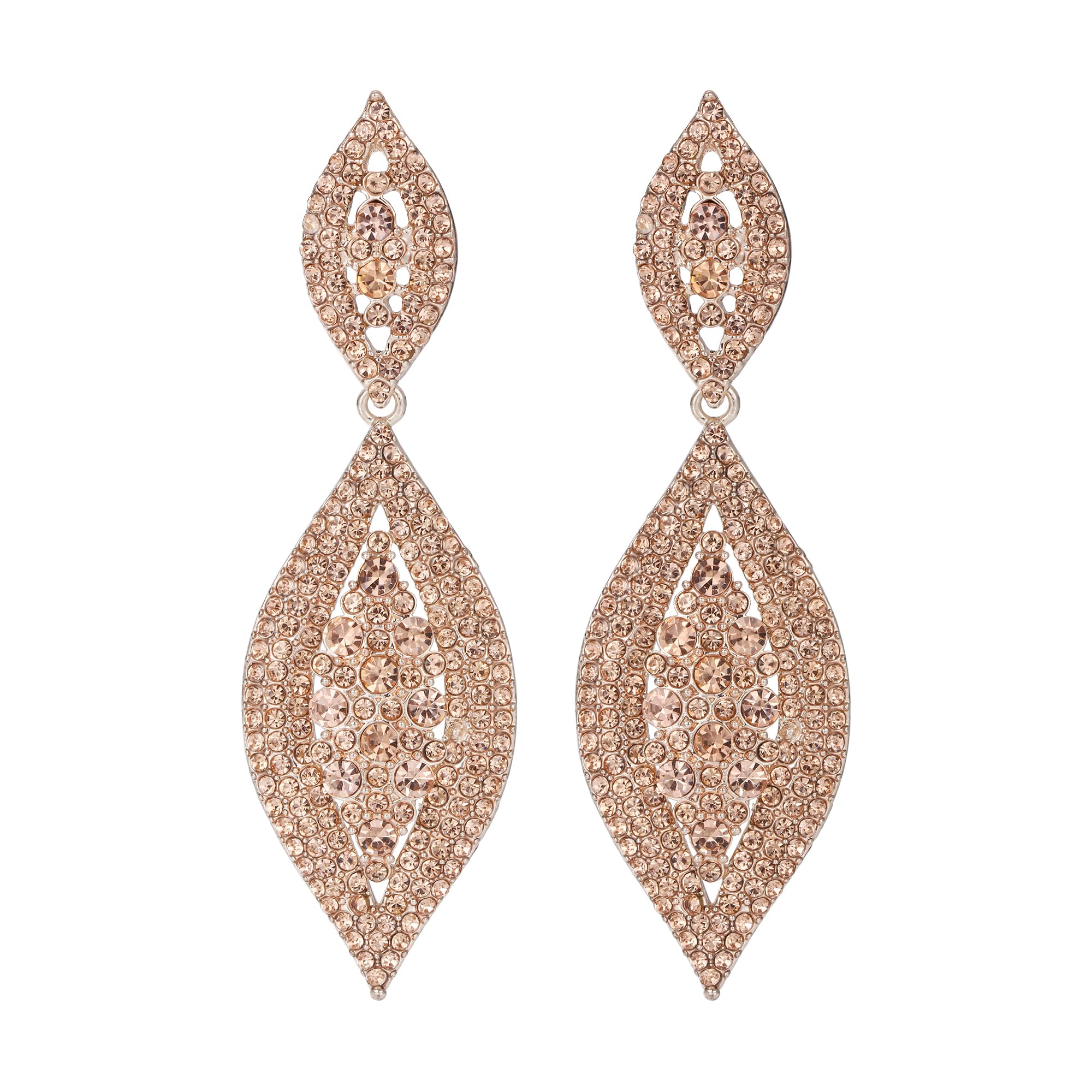 EVER FAITH Champagne Color Earrings Sparkly Crystal Teardrop Statement Drop Dangle Pierced Earring for Women Costume Jewellery Rose Gold-Tone — image 1