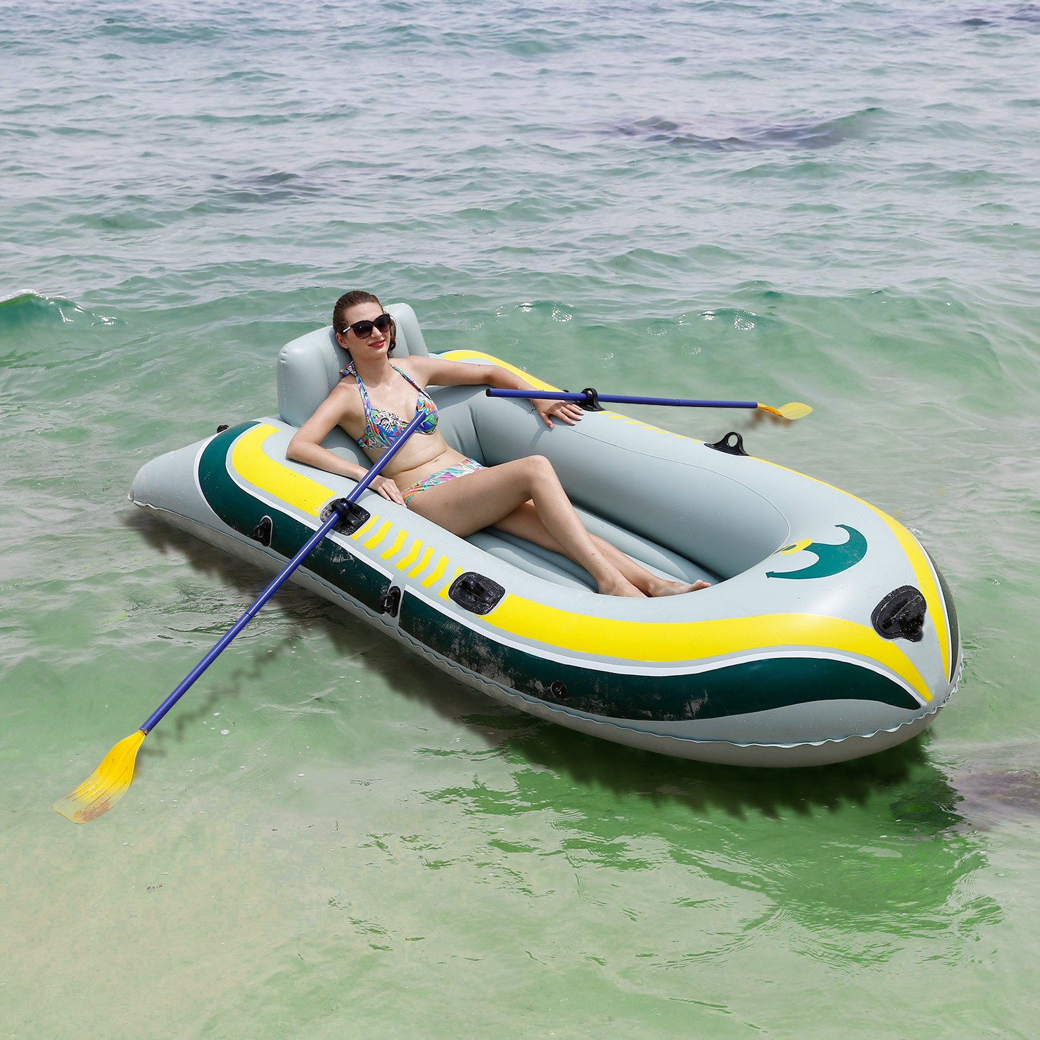 Yuebo Inflatable Boat, Blow Up Boat with Oars, Air Pump and Grab Rope (3-person)