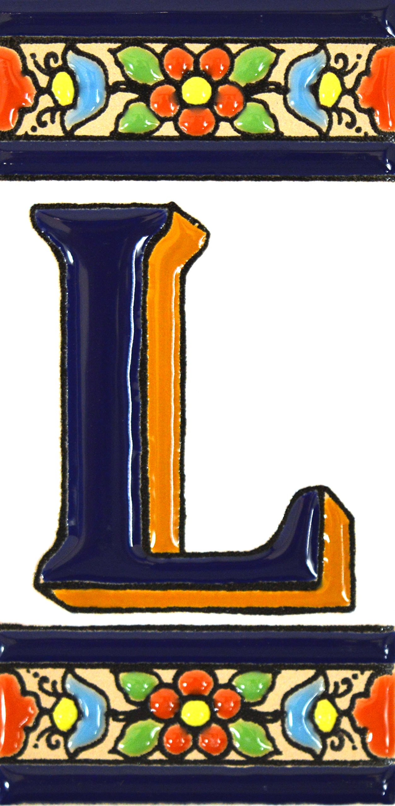 ART ESCUDELLERS Handpainted Ceramic Tile, Letter L, 4.29" x 4.29", Rustic Mediterranean Style, Custom Indoor/Outdoor Residential Address Sign — image 1