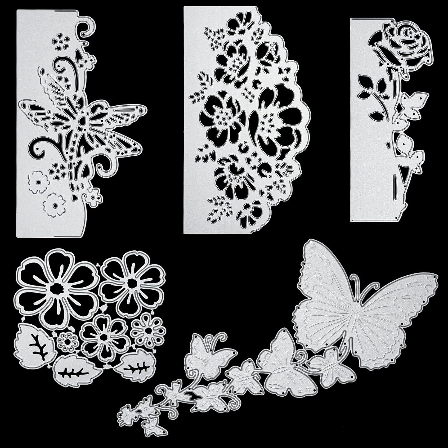 5 Pieces Metal Cutting Dies Flower Butterfly Lace Border Edge Die Cuts
