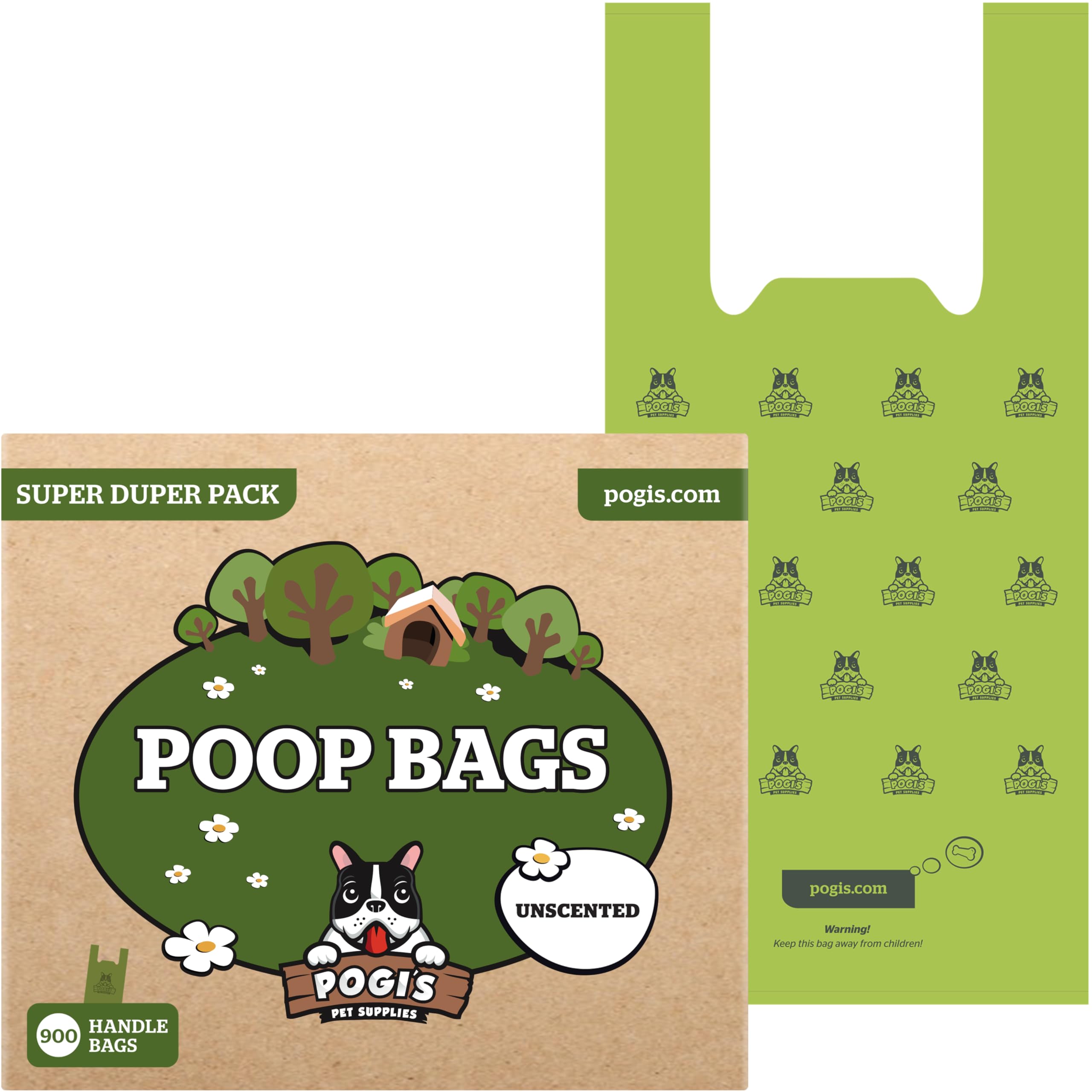 Pogi’s Dog Poo Bags with Handles – Extra Thick, Leak-Proof, Large, Unscented, 900-Count