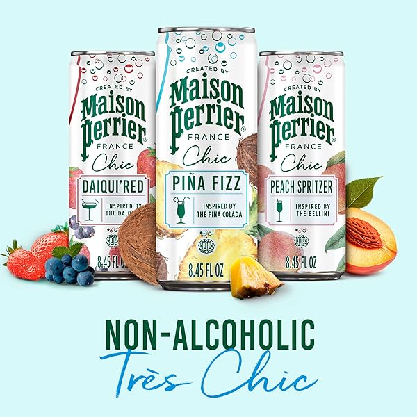 MAISON PERRIER CHIC PINA FIZZ, PINEAPPLE AND COCONUT FLAVORED SPARKLING BEVERAGE, LOW CALORIE, MOCKTAIL, 4-PACK