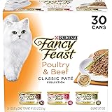 Purina Fancy Feast Grain Free Pate Wet Cat Food Variety Pack, Poultry & Beef Collection - (30) 3 Oz. Cans
