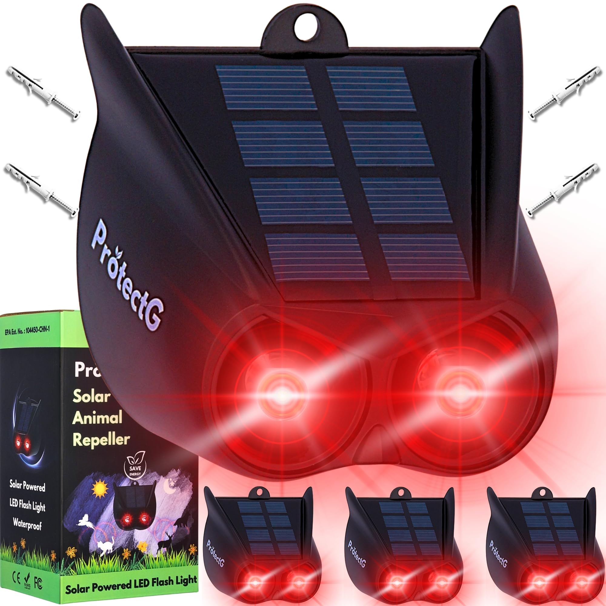Photo 1 of 4 Pack Solar Nocturnal Animal Repellent – Powerful Red LED Predator Eyes – Waterproof Automatic Dusk-to-Dawn Deterrent for Yard, Garden, Chicken Coop Accessories – Scares Raccoon, Deer, Coyote, Cat