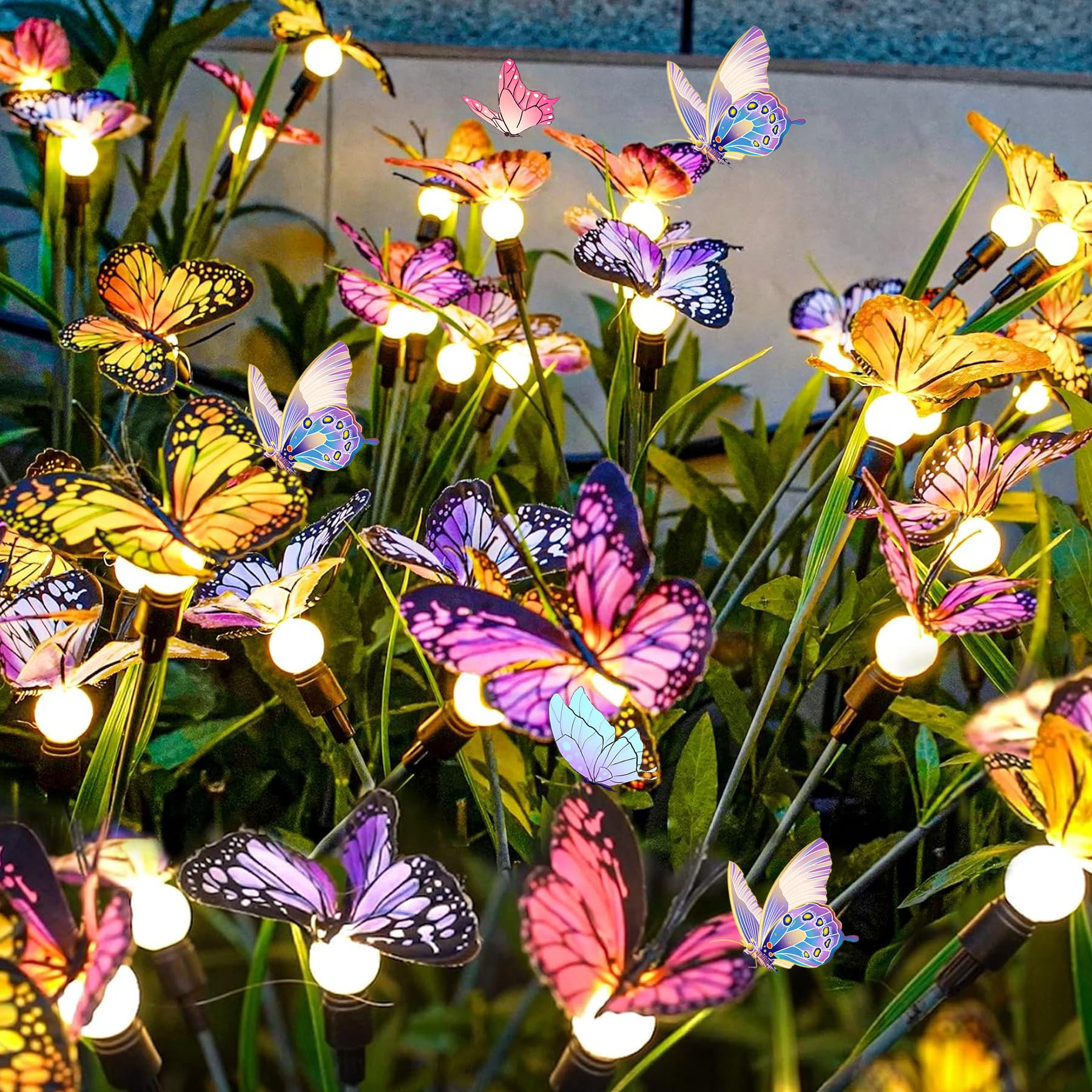 VEEKAY Solar Garden Lights, 4 Pieces 24 LED Solar Lights Outdoor Garden Waterproof, Firefly Outdoor Solar Lights Outdoor Garden, Outdoor Solar Lights for Yard Decoration
