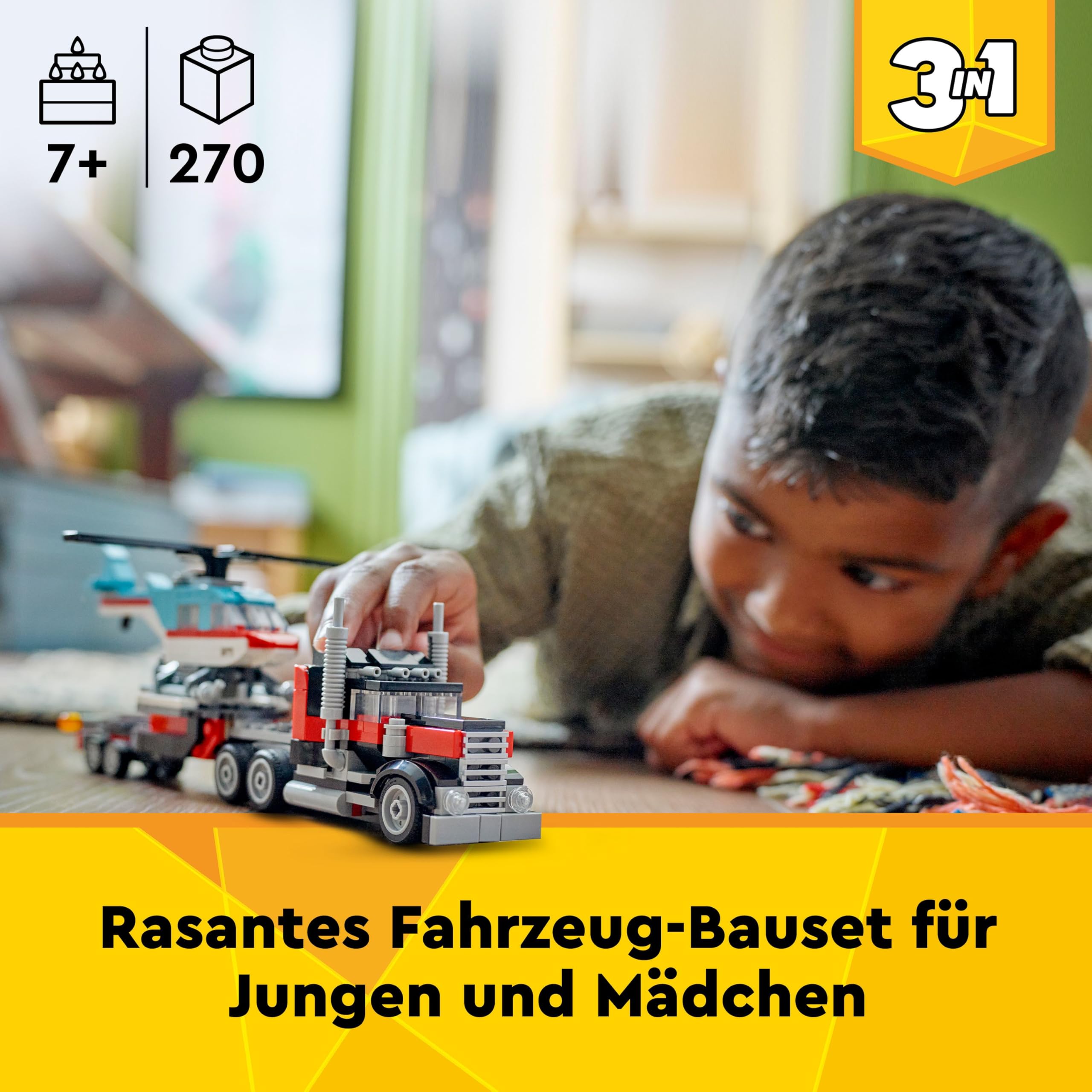LEGO Creator 3in1 Flatbed Truck with Helicopter Toy to Propeller Plane and Fuel Lorry to Hot Rod and SUV Car Toys for 7 Plus Year Old Boys, Girls and Kids who Love Cool Vehicles, Gift Idea 31146 2