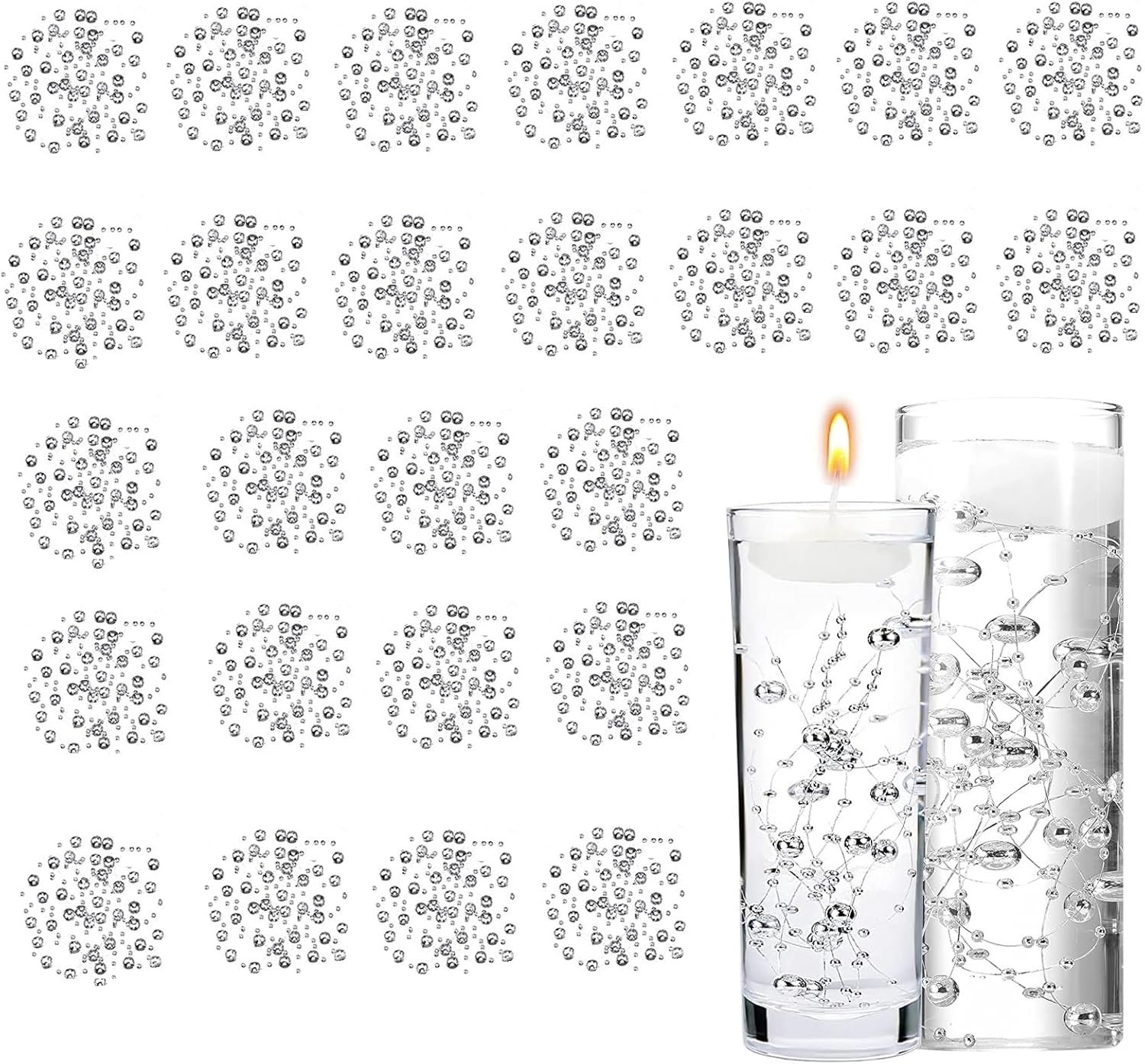 Vase Fillers - 26 Pcs Artificial Pearl String for Floating Candle Set Faux Pearls Beads String for Centerpieces Table Decoration Vases Filler Wedding Birthday Home Decor Party Holiday(Silver)