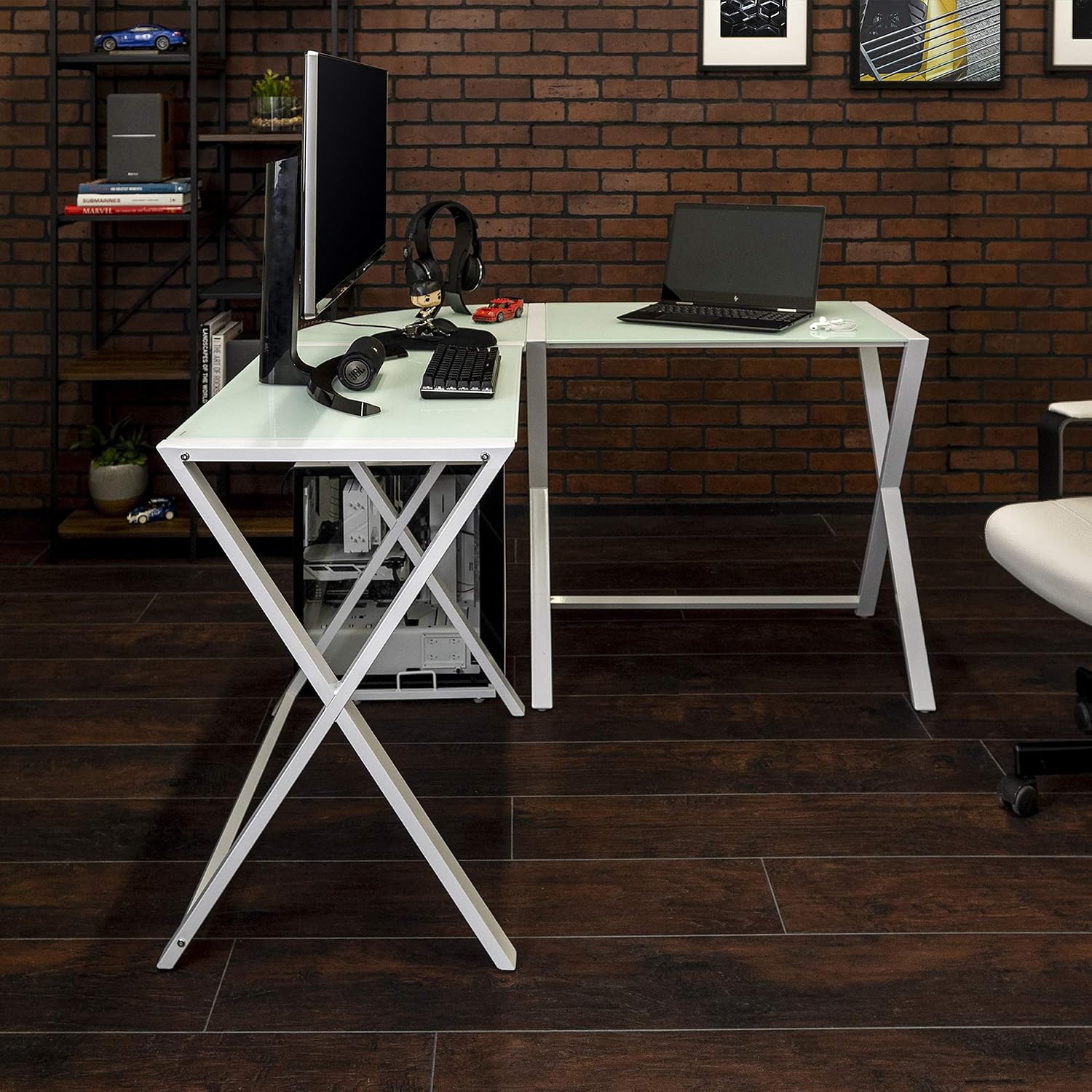 Walker Edison Elite Soreno Glass Corner Computer Desk, White, 51 Inch - Image 3