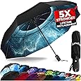 TUMELLA Strongest Windproof Travel Umbrella (Compact, Superior & Beautiful), Small Strong but Light Portable and Automatic Folding Rain Umbrella, Durable Premium Grip, Fits Car & Backpack