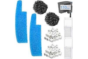 Aquarium Filter Kit compatible with Seachem Tide 110-Gallon Filter - Includes 2 Blue Sponges, 2 Activated Carbon Bags, 2 Cera