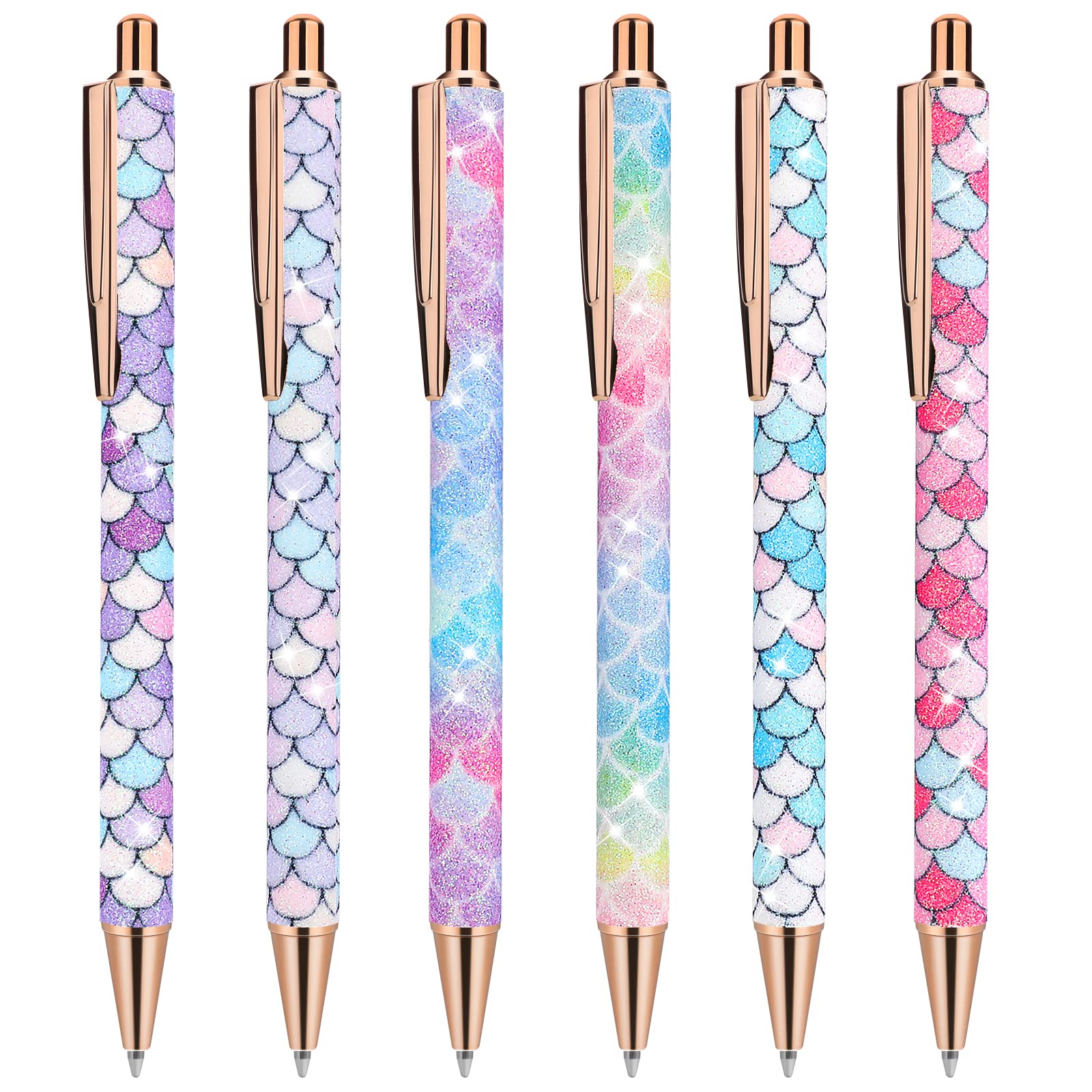 Cobee Bling Metal Pens, 6pcs Click Retractable Ballpoint Pens, 1.0mm Black Ink Ballpoint Pens, Metal Glitter Ballpoint Pens for Men, Women, School, Office, Home, Drawing(Fish Pattern)