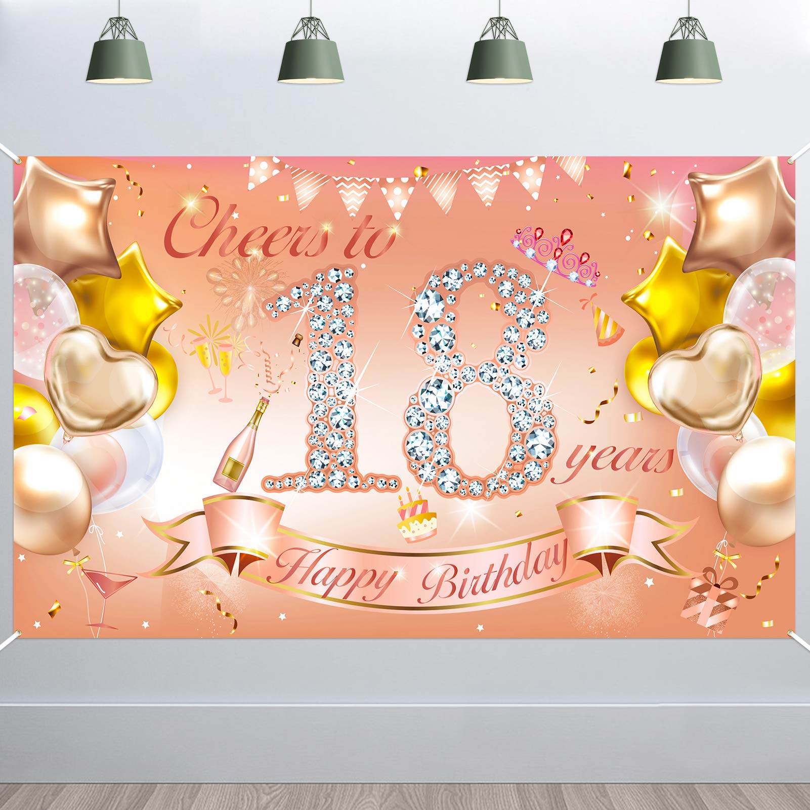HOWAF Girl 18th Birthday Party Decoration Rose Gold, Fabric Backdrop Banner for Girl 18th Birthday Outdoor Garden Table Wall Decoration Supplies