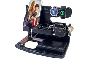 VEIYAILU Gifts for Men Dad Women Husband Boyfriend Nightstand Organizer for Men Wood Phone Docking Station Gift Ideas for Mother's Day,Father's Day, Christmas, and Valentine's Day(Black)
