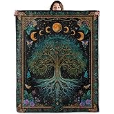 SOMEKLLY Tree of Life Throw Blanket Soft Cozy Lightweight Flannel Blankets with Vintage Butterfly Moon and Flower Printed for Adults Bedroom Dorm Office Mystical Nature Decor Gifts 50x60 Inch