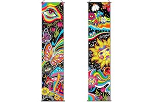 Tiamon 2 Pcs Mushroom Tapestry Banner Hippie Wall Decoration Eyes Sun Room Wall Hanging Floral Colorful Abstract Mushroom Backdrop Background for Home Room Bedroom Aesthetic Decor