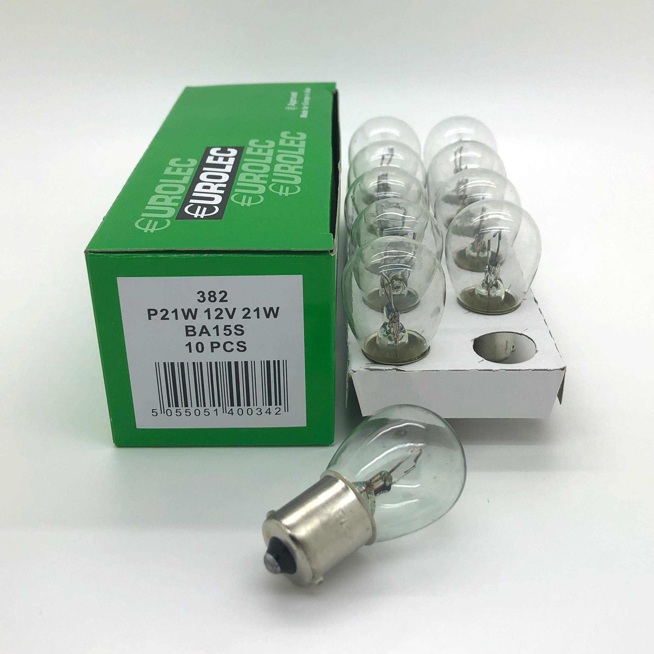 10 x Eurolec 382 P21W BA15S Bulb 12v 21w - Brake Tail Indicator Reverse Fog