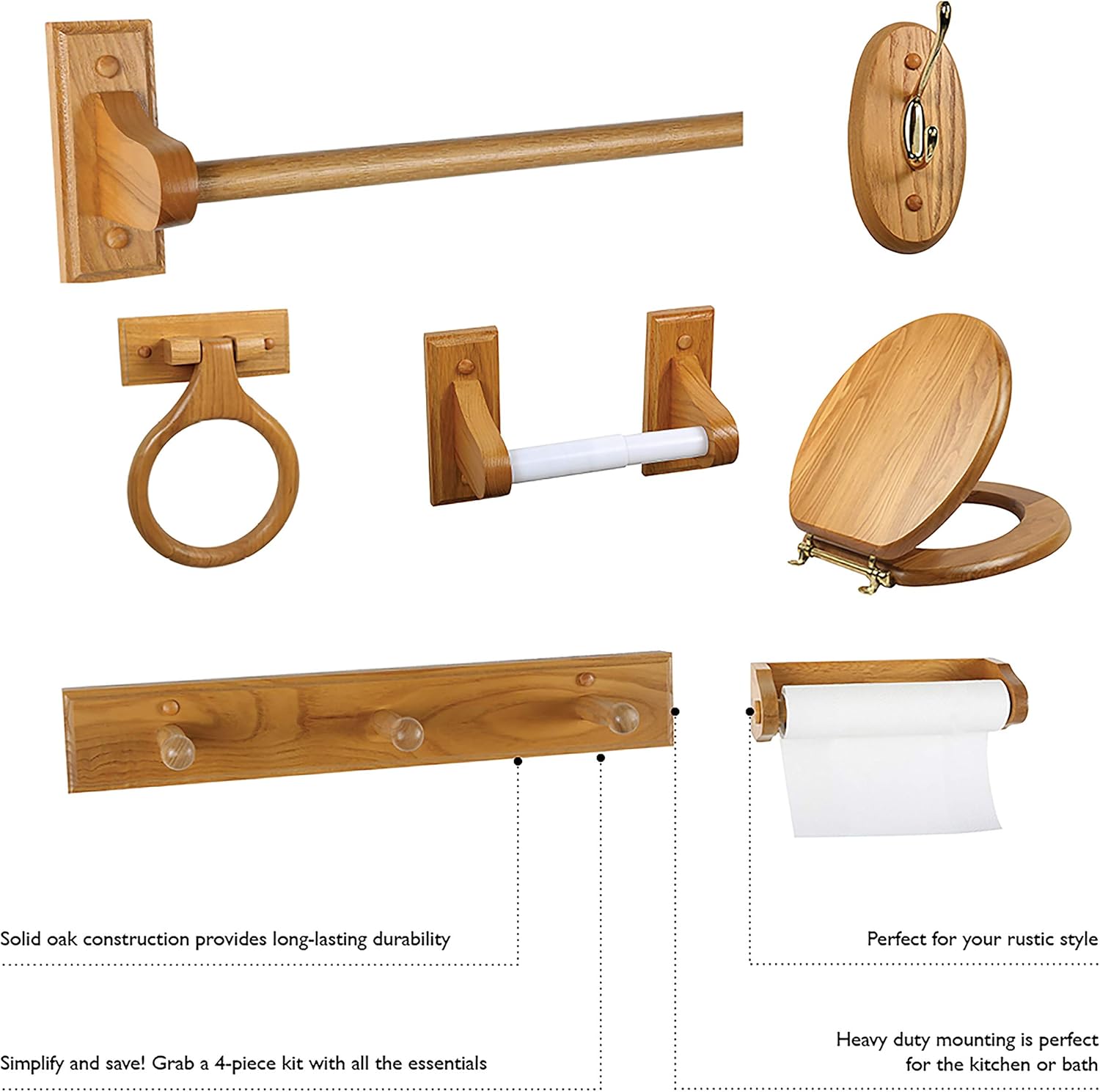 Design House 561175 Dalton 24-Inch Wall-Mounted Towel Bar, Honey Oak Wood, 24", 24 In - - 