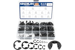 NINDEJIN 395PCS Retaining Rings E-Clip Assortment Set, 13 Sizes, Carbon Steel External Snap Ring, E-Clips Retainer Circlip Rings for Projects - Gears Pulleys Axles Shafts and Other Moving Parts