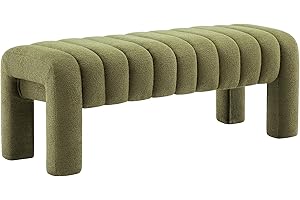 Scingu 43.3" Bedroom Bench, Upholstered Entryway Bench, Modern End of Bed Ottoman with Solid Wood Legs and Adjustable Foot Pegs for Entryway, Dining Room and Living Room (Green Boucle)