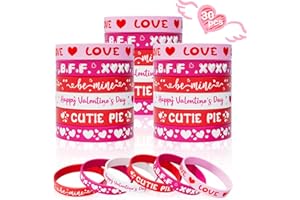 GENUVI Valentine's Day Rubber Bracelets Bulk - 30PCS Valentines Day Gifts for Kids Valentines Party Favors Supplies Silicone Wristbands Goodie Bag Stuffers Treats Classroom Prizes Accessories Decorations