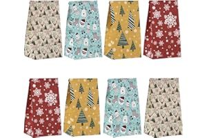 HAOBELL Christmas Treat Bags with Stickers, 24 Kraft Paper Goodie Bags, Holiday Party Favor Bags for Classroom, Kids Gift Wrapping & Winter Celebrations